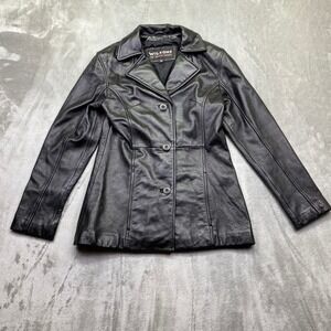 Wilsons Leather Black Jacket XS Womens Button Front Blazer Gorpcore Grunge